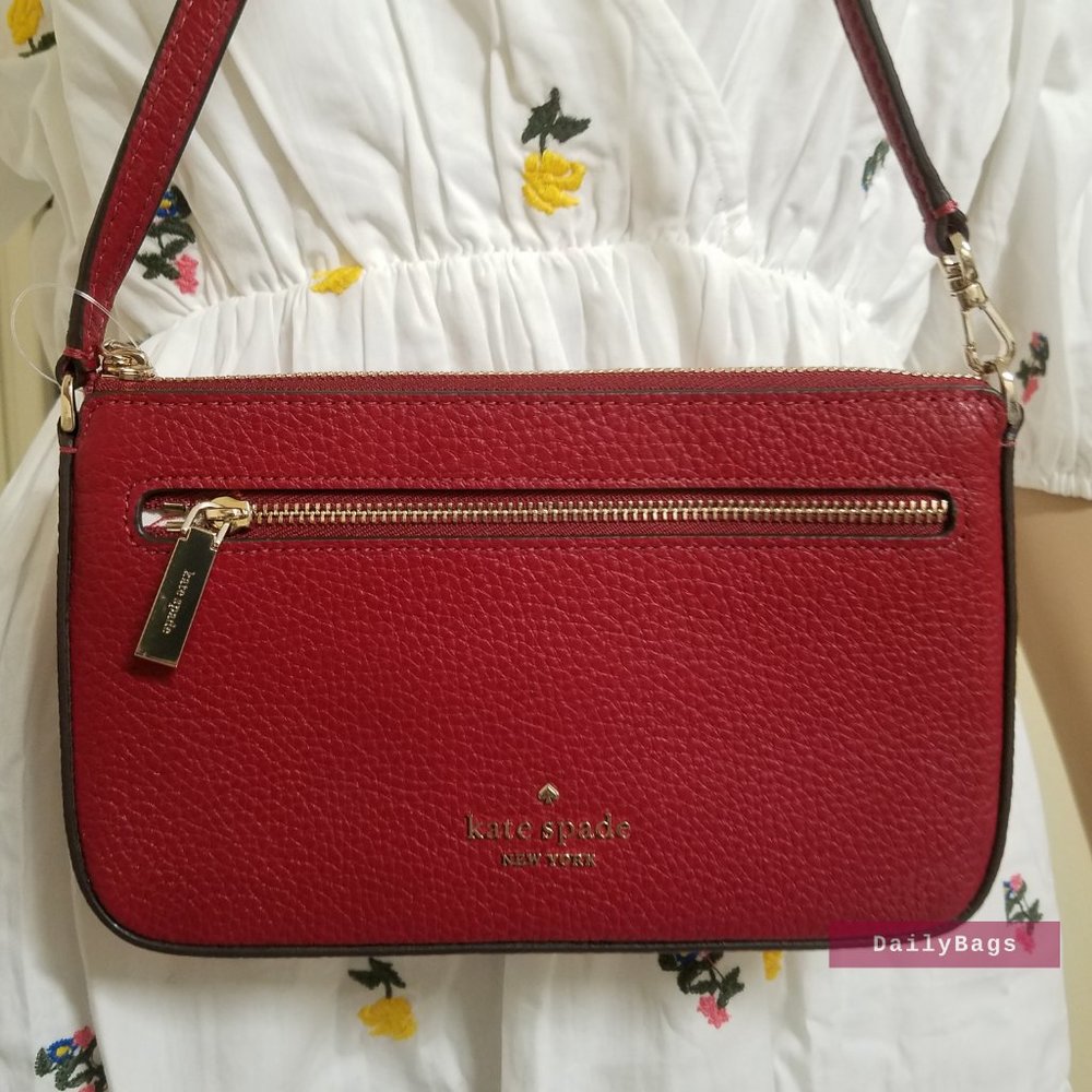 BEAUTIFUL LEATHER PEBBLED CONVERTIBLE STRAP CLUTCH  RED CURRAN KATE SPADE NEW